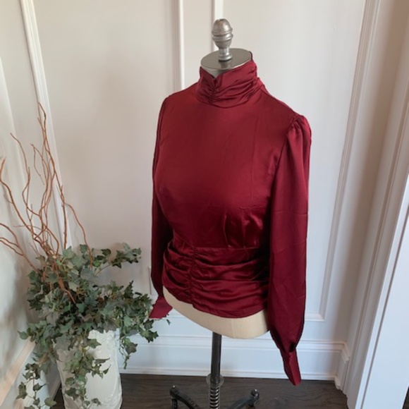 Satin Blouse w/Ruched Neckline & Waistline - Picture 11 of 11